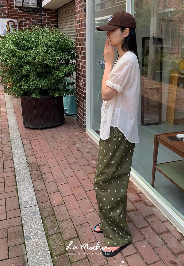 滿版印花車線長褲